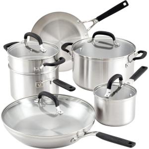 KitchenAid Stainless Steel Cookware/Pots and Pans Set, 10 Piece, Brushed Stainless Steel