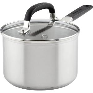 KitchenAid Stainless Steel Induction Saucepan with Lid, 3 Quart – Brushed Stainless Steel(Brushed Stainless Steel)