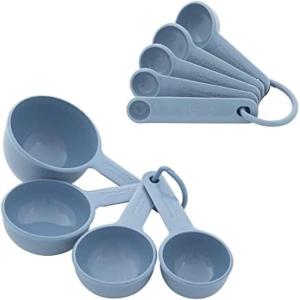 KitchenAid Universal Easy To Read Measuring Cup and Spoon Set with Soft Grip Handle for Maximum Control, Hang Hole and Nesting For Easy Storage, Dishwasher Safe, 9 Piece, Lavender Cream(Blue Velvet)
