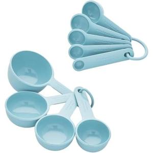 KitchenAid Universal Easy To Read Measuring Cup and Spoon Set with Soft Grip Handle for Maximum Control, Hang Hole and Nesting For Easy Storage, Dishwasher Safe, 9 Piece, Lavender Cream(Mineral Water)