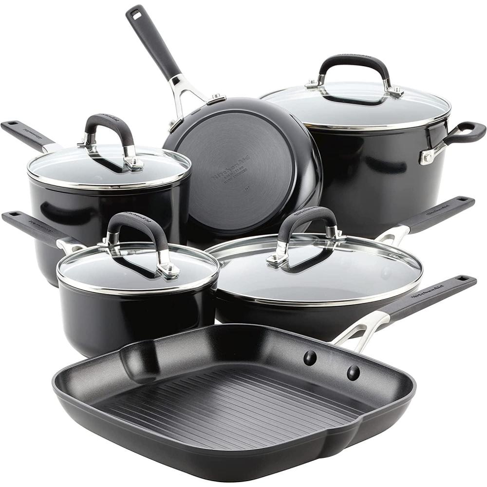 imageKitchenAid 84800 Hard Anodized Nonstick Cookware Pots and Pans Set 10 Piece Onyx Black