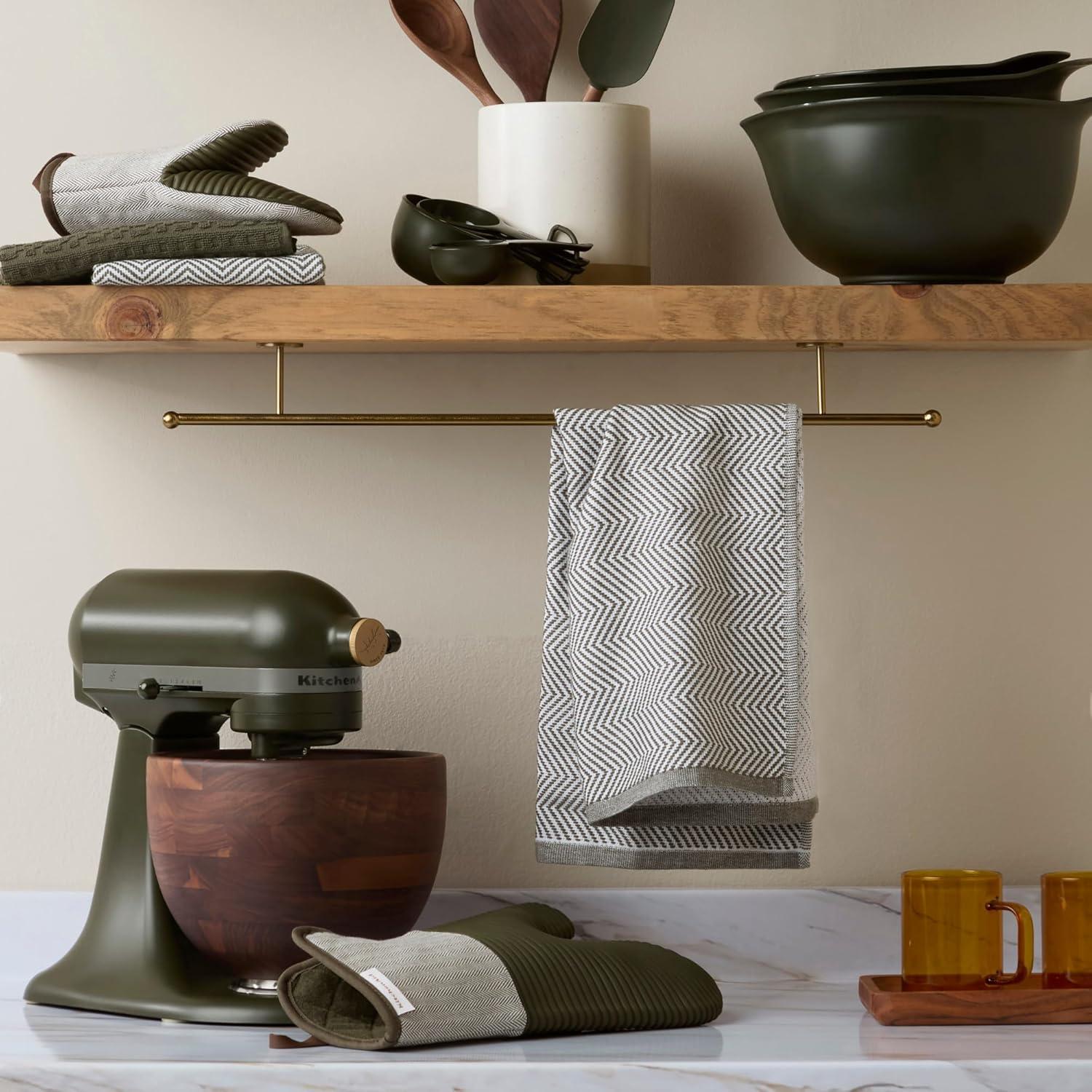 imageKITCHENAID Evergreen Design Series Herringbone Ribbed Soft Silicone Oven Mitts 2Pack Set Heat Resistant up to 500F Flexible ampamp Waterproof Deep Forest Green 7quotx14quot