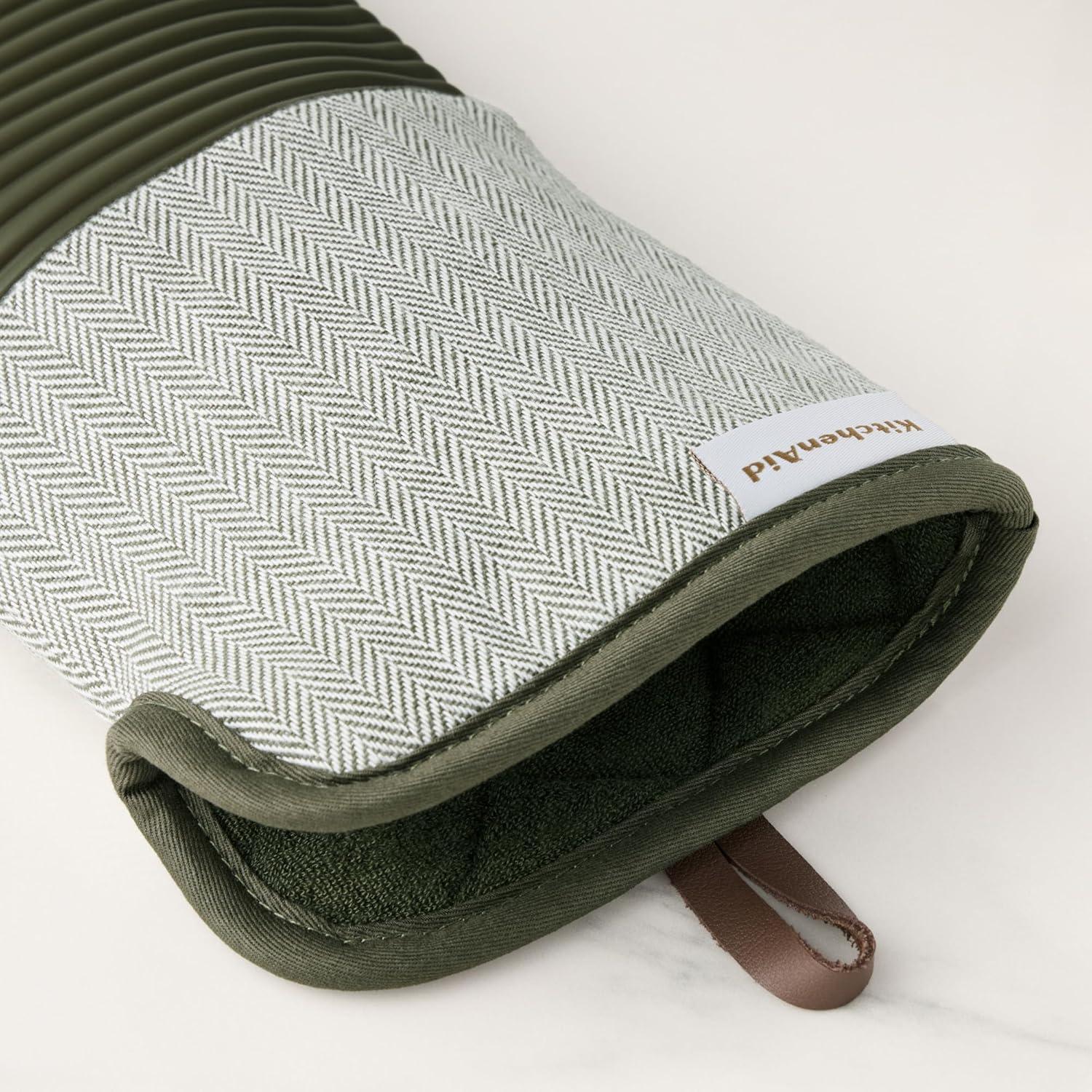 imageKITCHENAID Evergreen Design Series Herringbone Ribbed Soft Silicone Oven Mitts 2Pack Set Heat Resistant up to 500F Flexible ampamp Waterproof Deep Forest Green 7quotx14quot
