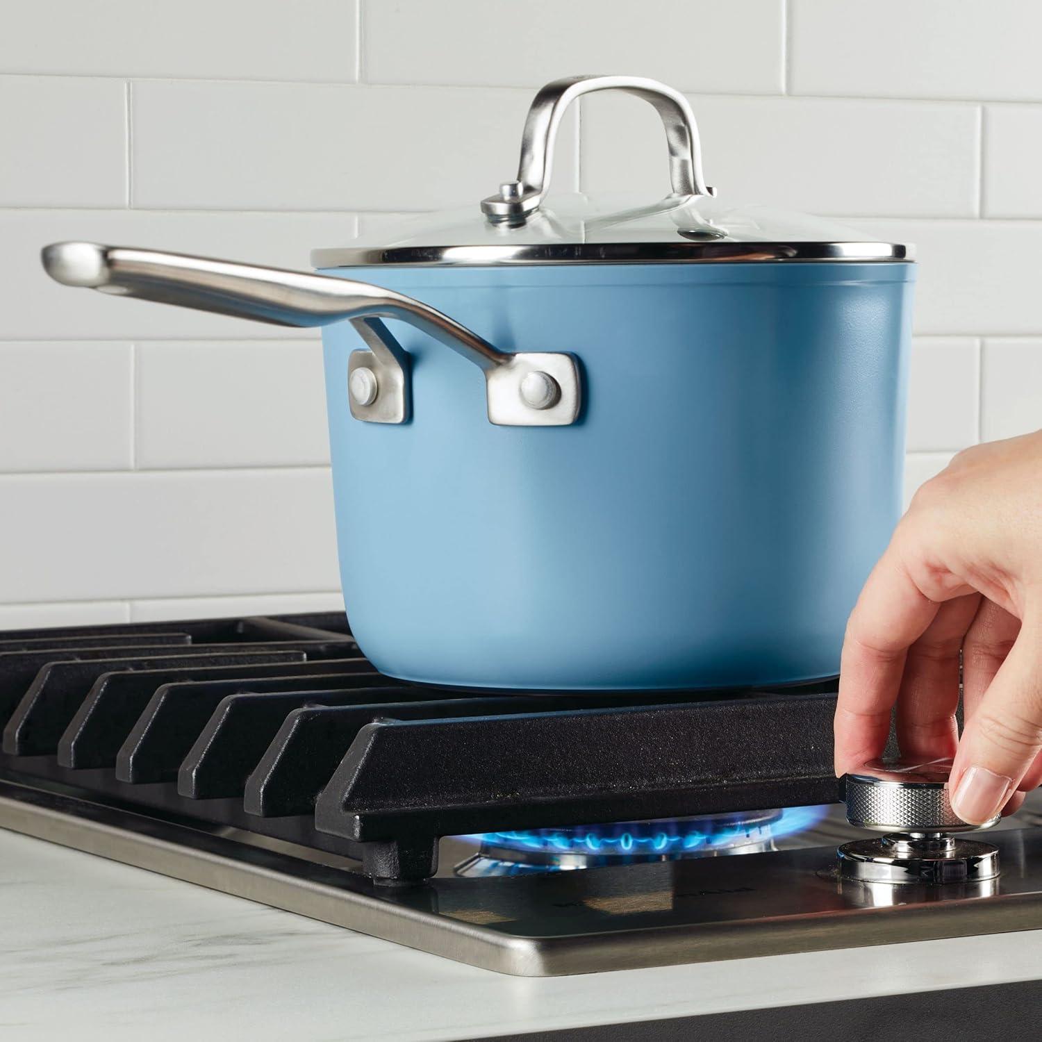 imageKitchenAid Hard Anodized Ceramic Nonstick Cookware Sauce Pan with Lid 3 Quart Matte BlackBlue Velvet