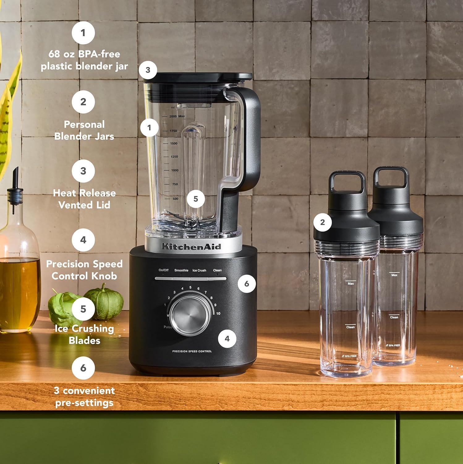 imageKitchenAid Pure Power Blender with 2 Personal Blending Jars KSB2078 Porcelain WhiteBlack Matte