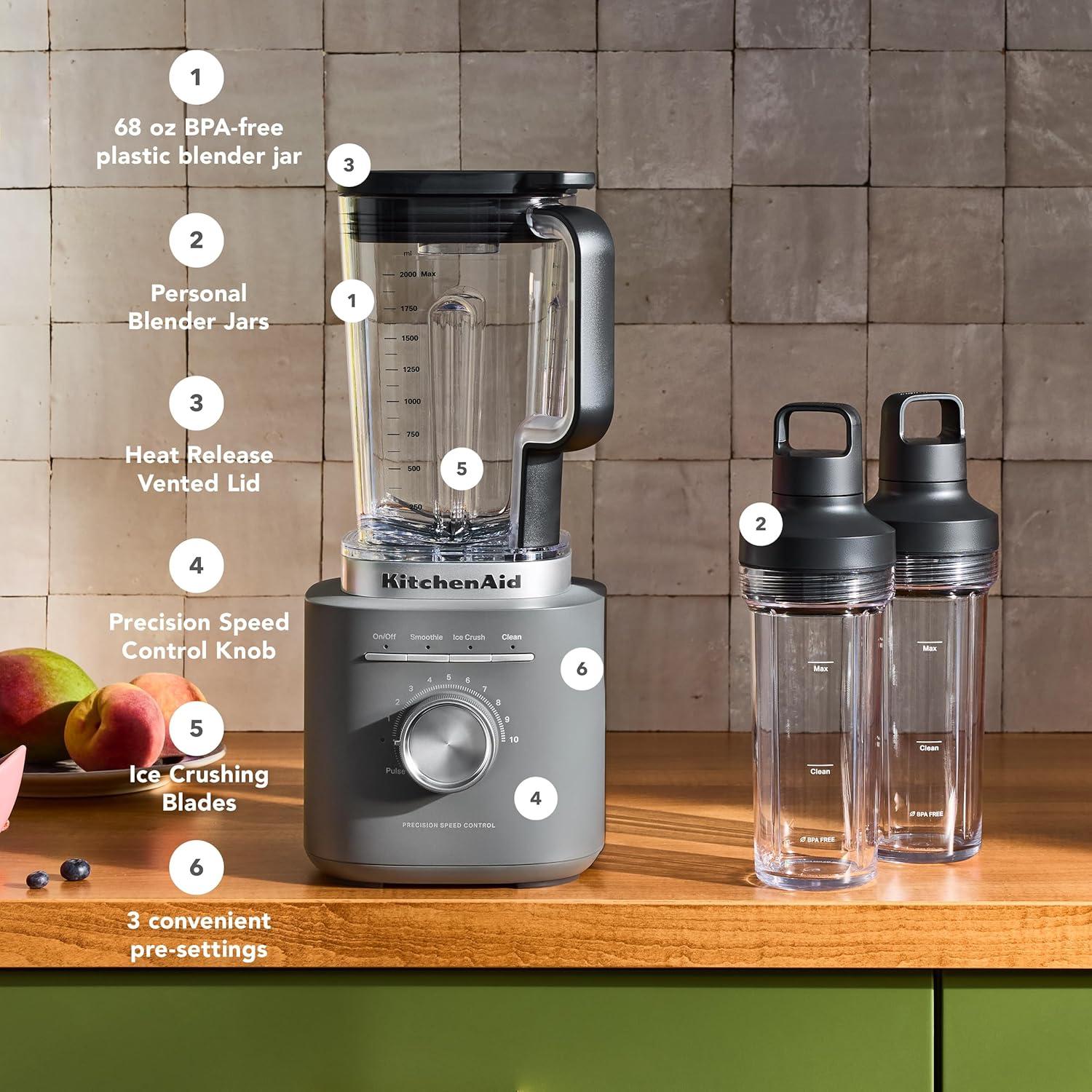 imageKitchenAid Pure Power Blender with 2 Personal Blending Jars KSB2078 Porcelain WhiteMatte Charcoal Grey