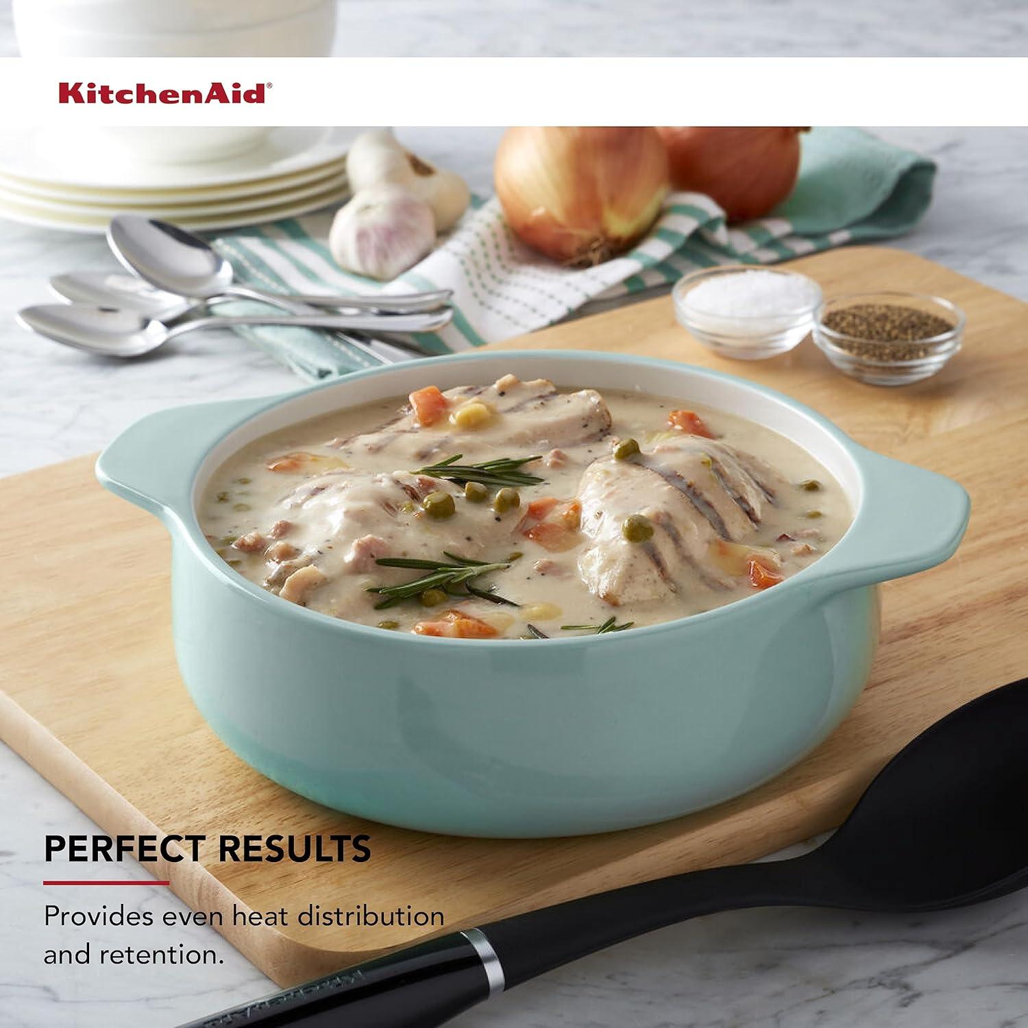 imageKitchenAid Vitrified Stoneware Round Casserole Baker 2Quart RedAqua Sky