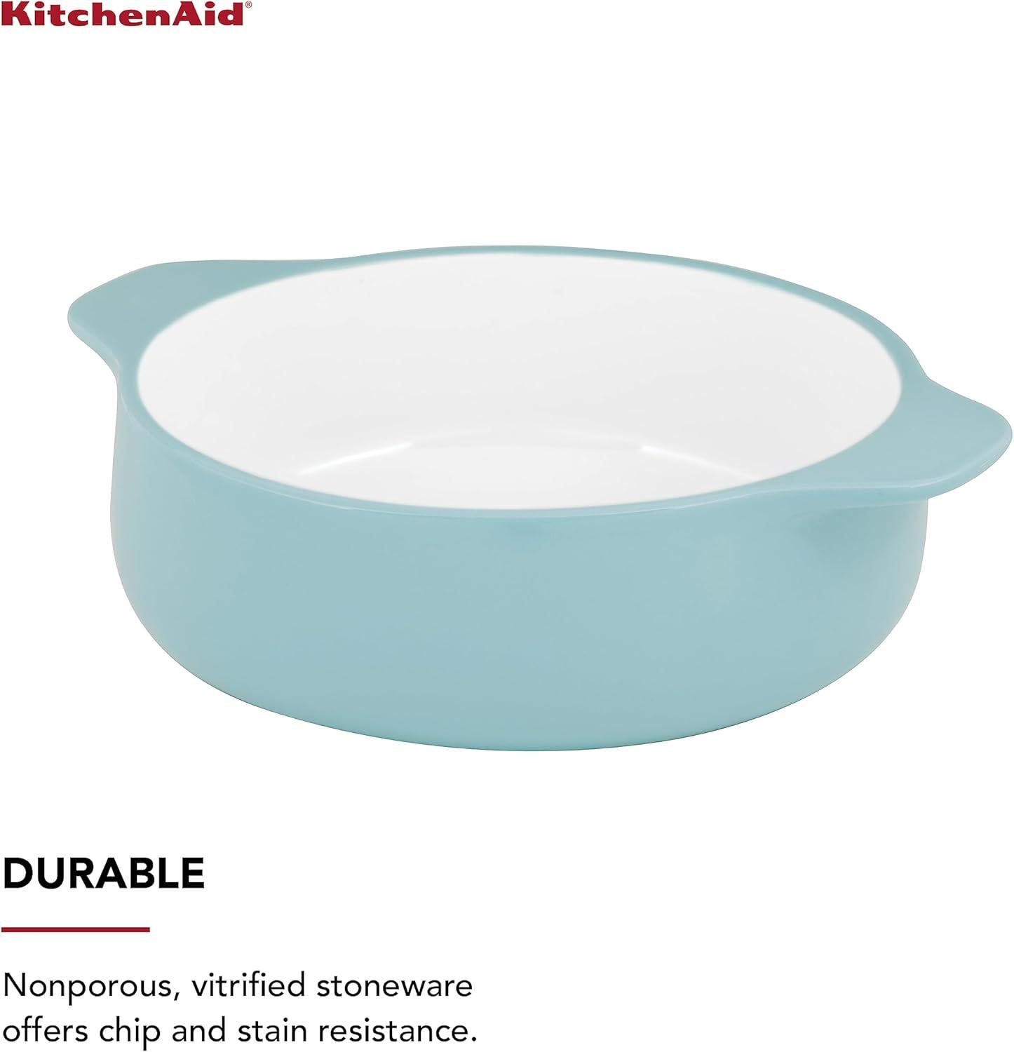 imageKitchenAid Vitrified Stoneware Round Casserole Baker 2Quart RedAqua Sky