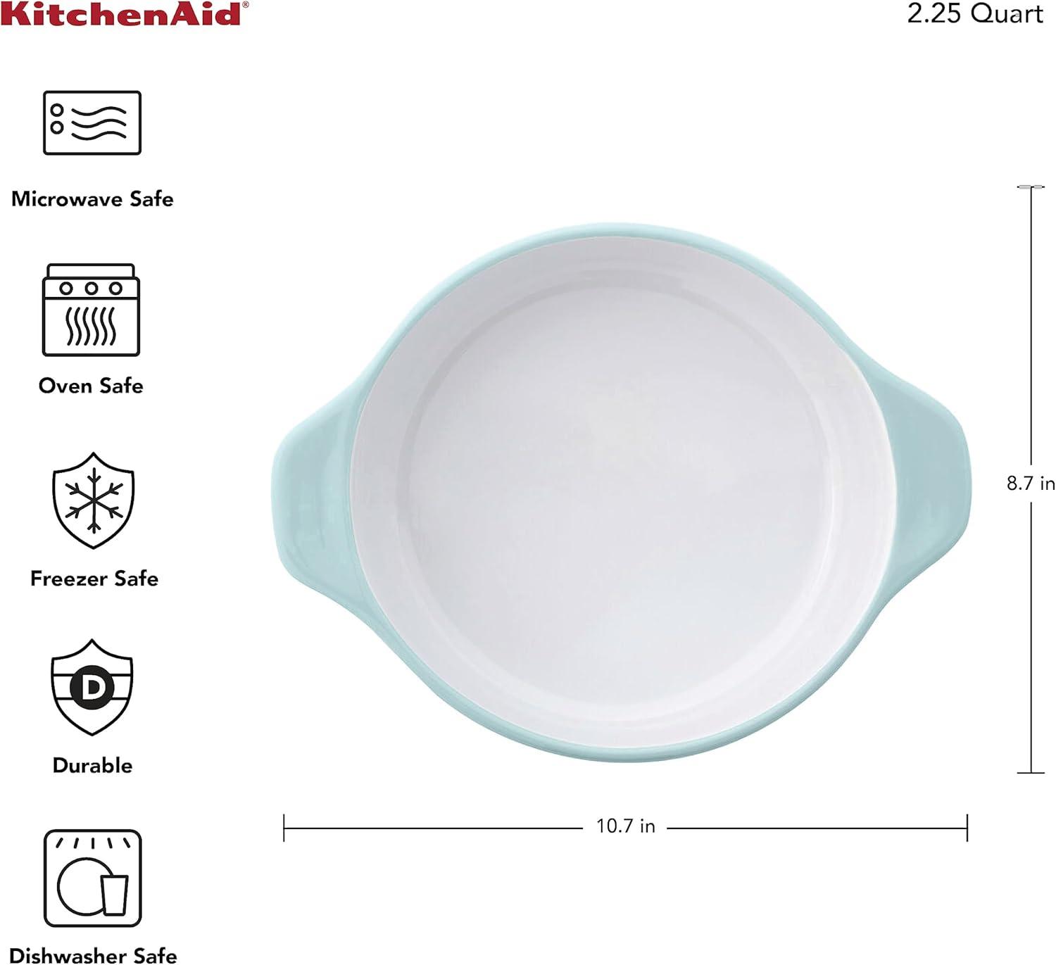 imageKitchenAid Vitrified Stoneware Round Casserole Baker 2Quart RedAqua Sky