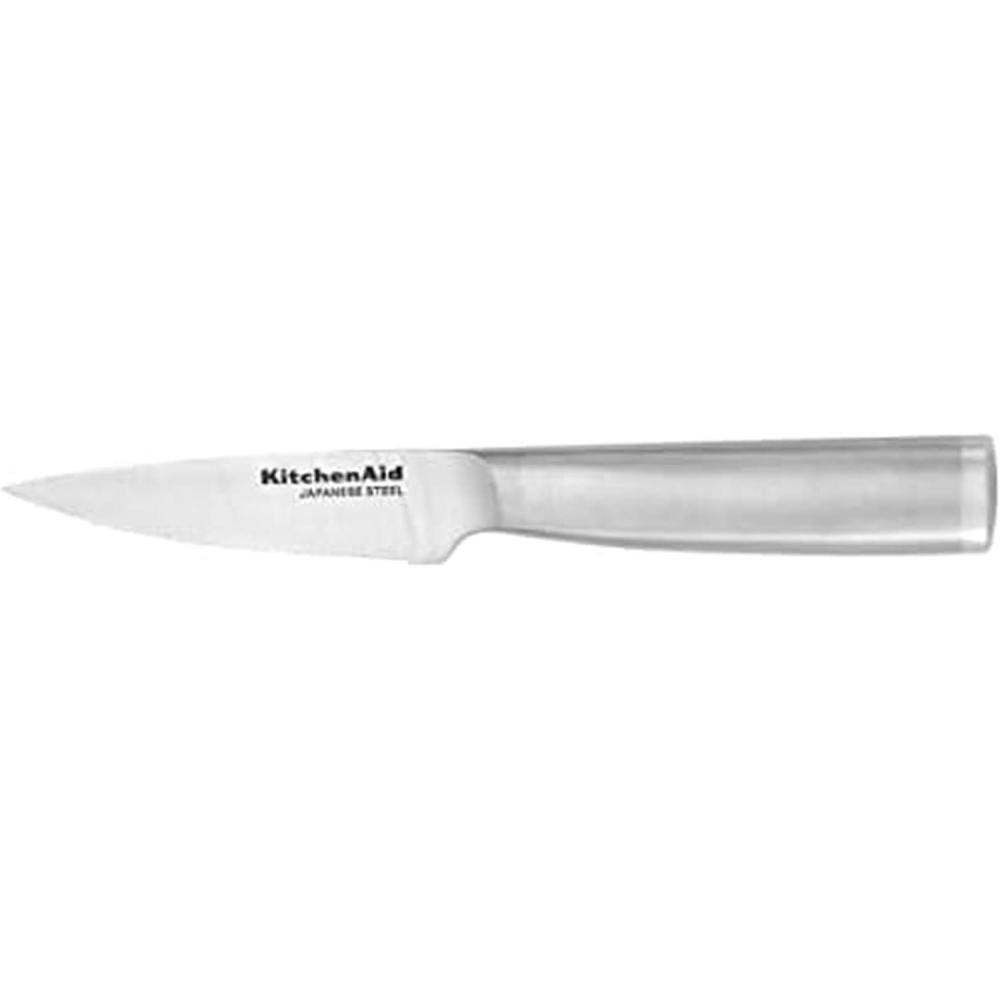 imageKitchenAid Gourmet Forged Stainless Steel Paring Knife with CustomFit Blade Cover 35inch Sharp Kitchen Knife HighCarbon Japanese Stainless Steel Blade Brushed Stainless Steel Handle