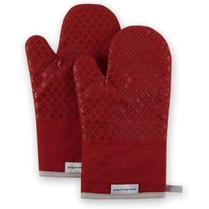 KitchenAid Asteroid Oven Mitt Set, 7″x12.5″, Pistachio Green, 2 Piece(Smoked Paprika Red)