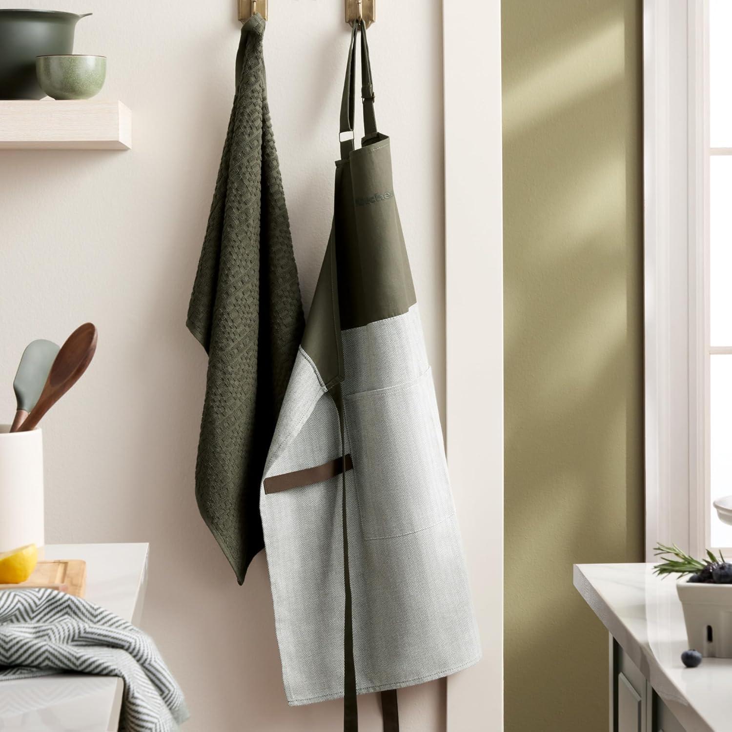 imageKitchenAid Evergreen Design Series Herringbone Apron 100 Cotton Adjustable Straps Deep Forest Green 32x28