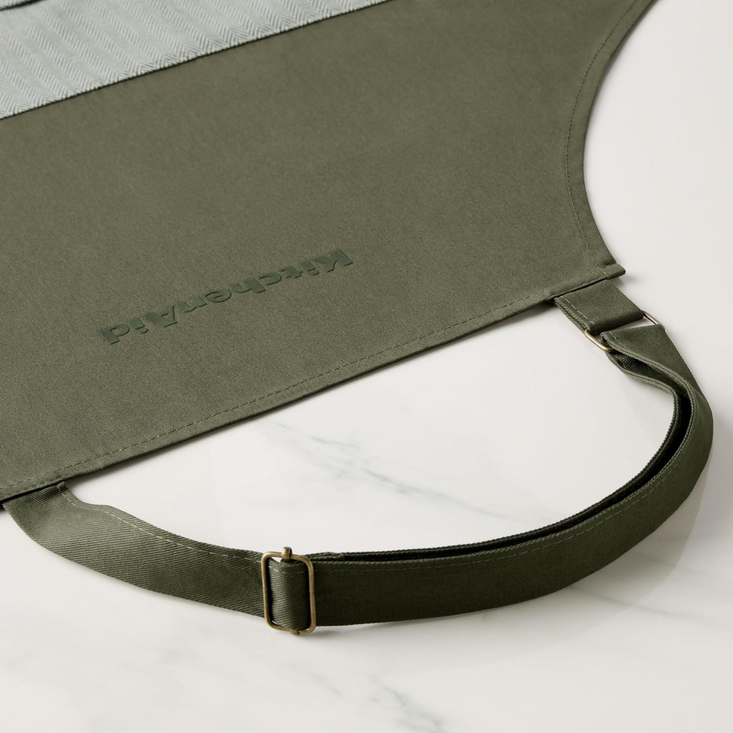 imageKitchenAid Evergreen Design Series Herringbone Apron 100 Cotton Adjustable Straps Deep Forest Green 32x28