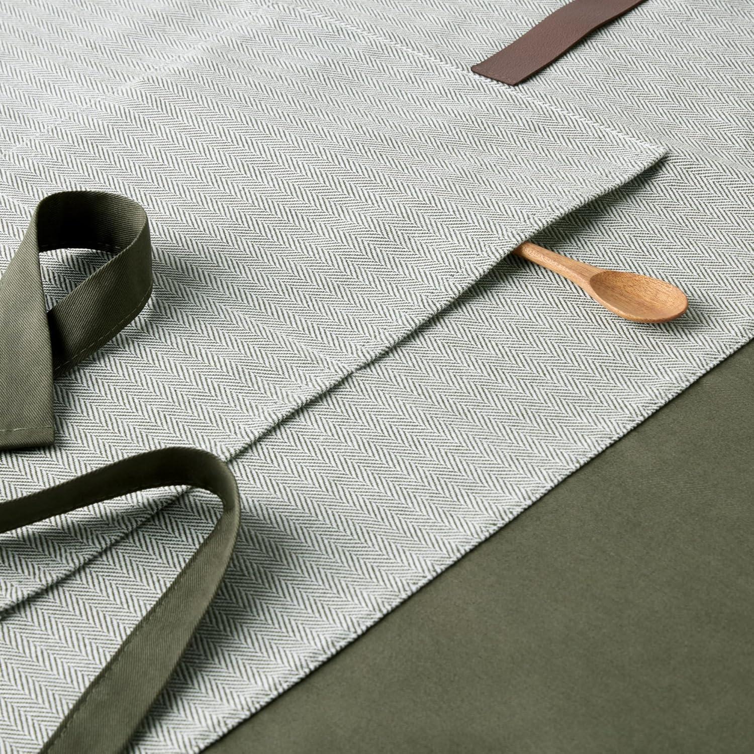 imageKitchenAid Evergreen Design Series Herringbone Apron 100 Cotton Adjustable Straps Deep Forest Green 32x28