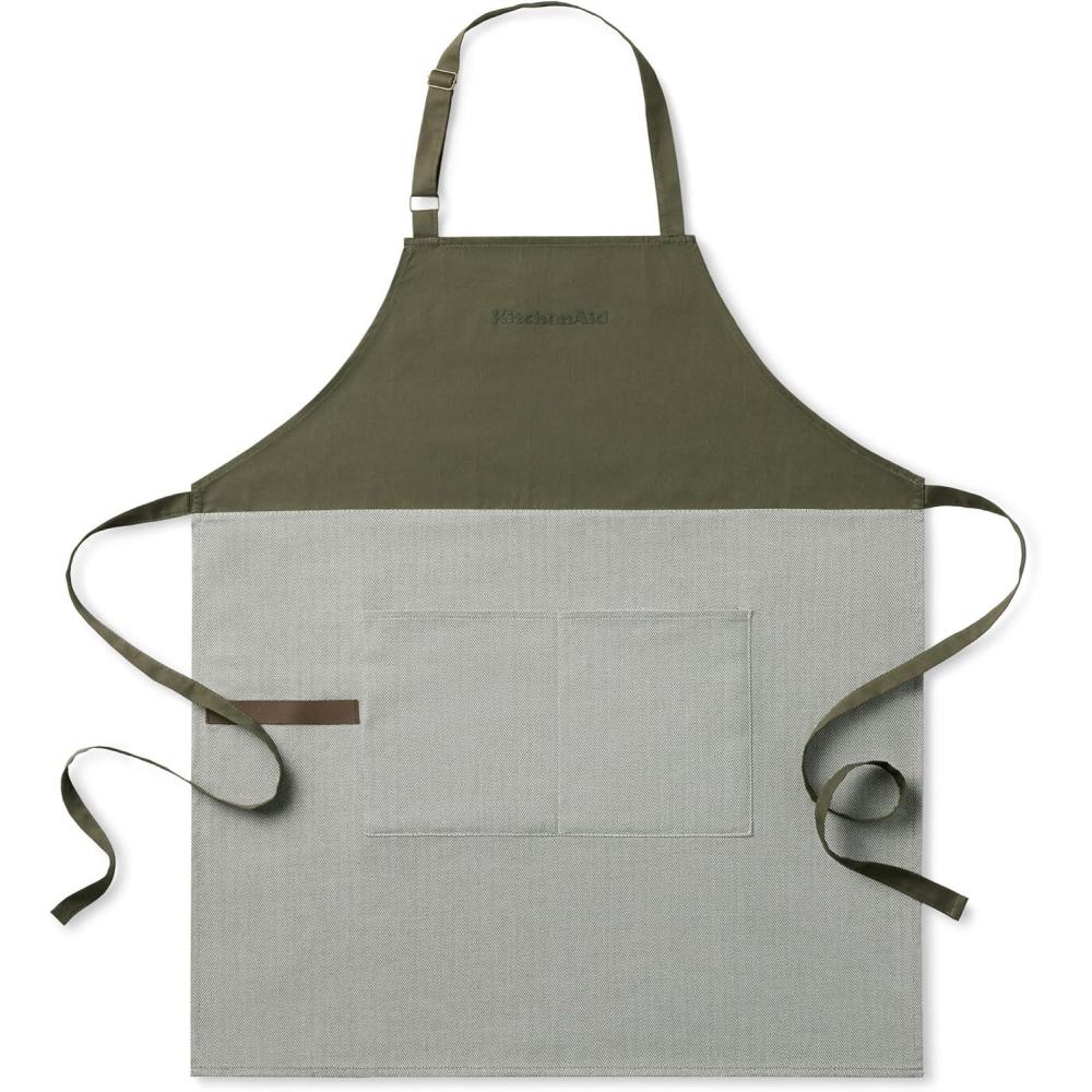 imageKitchenAid Evergreen Design Series Herringbone Apron 100 Cotton Adjustable Straps Deep Forest Green 32x28