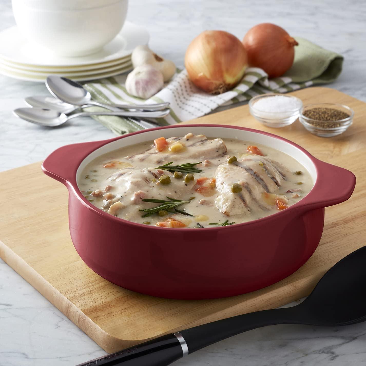 imageKitchenAid Vitrified Stoneware Round Casserole Baker 2Quart PistachioRed