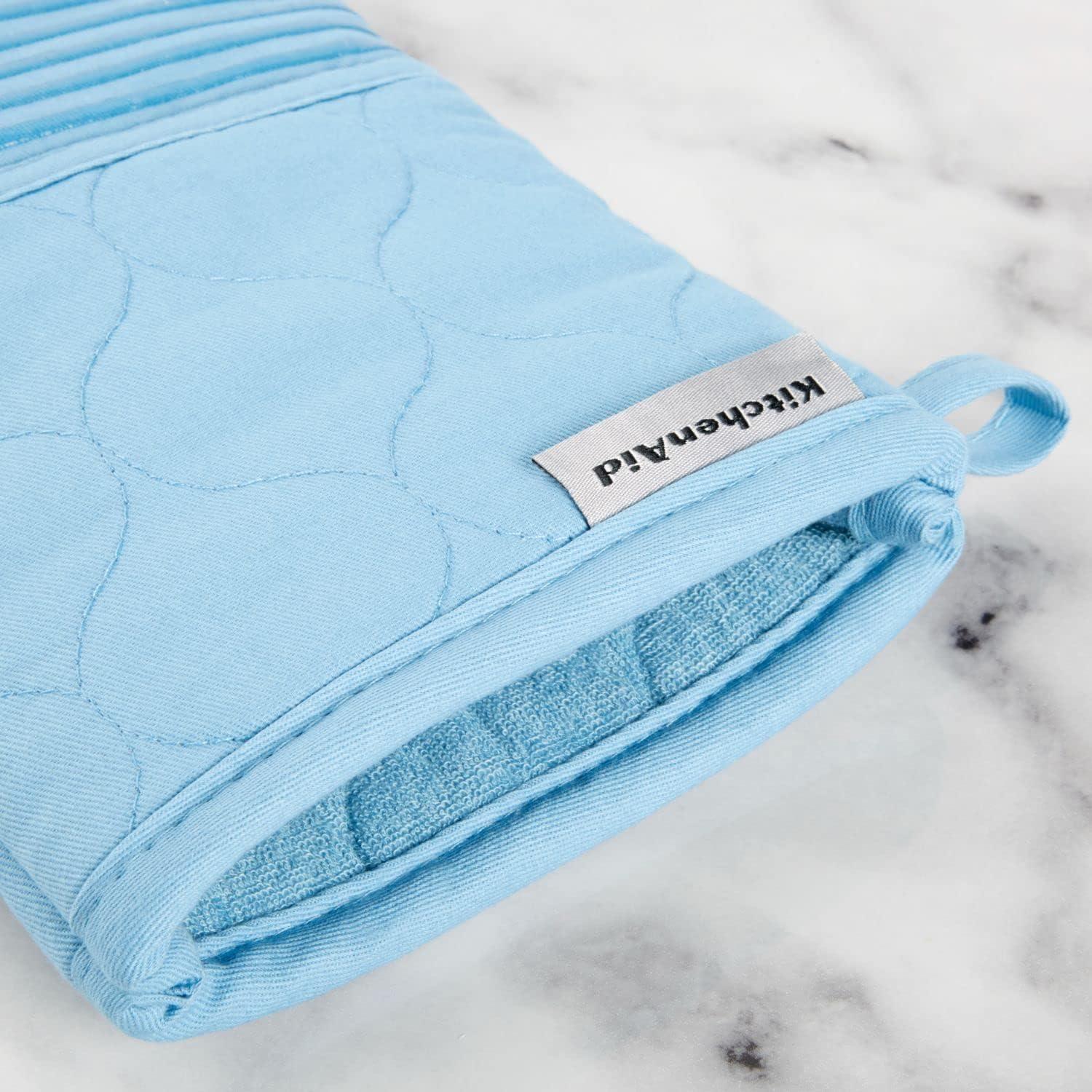 imageKITCHENAID Quilted Cotton Terry Cloth Oven Mitt Pot Holder Kitchen Towel 4Pack Set Heat Resistant Silicone Grip Gift Set Passion Red 16x26 7x13 amp 7x10Blue Velvet