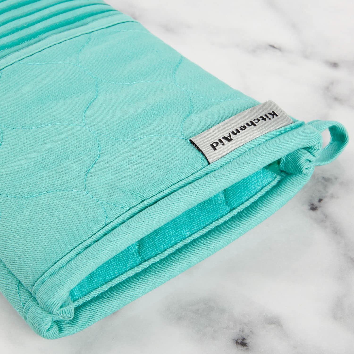 imageKITCHENAID Quilted Cotton Terry Cloth Oven Mitt Pot Holder Kitchen Towel 4Pack Set Heat Resistant Silicone Grip Gift Set Passion Red 16x26 7x13 amp 7x10Aqua Sky