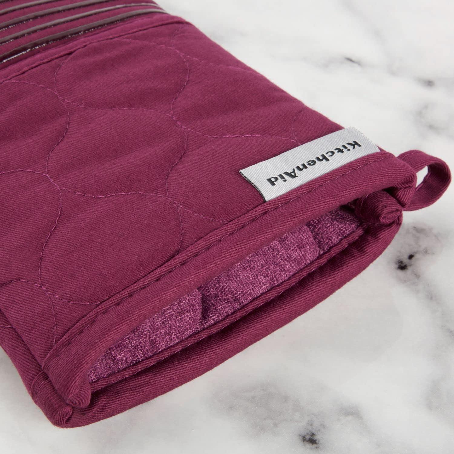 imageKITCHENAID Quilted Cotton Terry Cloth Oven Mitt Pot Holder Kitchen Towel 4Pack Set Heat Resistant Silicone Grip Gift Set Passion Red 16x26 7x13 amp 7x10Beet