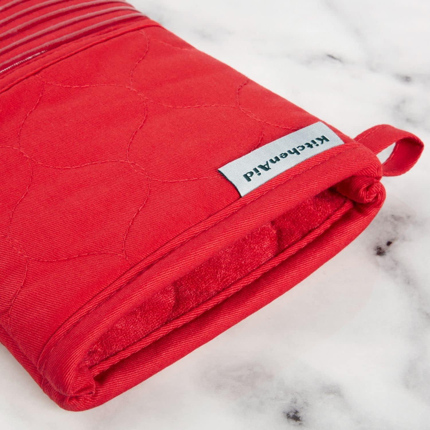 imageKITCHENAID Quilted Cotton Terry Cloth Oven Mitt Pot Holder Kitchen Towel 4Pack Set Heat Resistant Silicone Grip Gift Set Passion Red 16x26 7x13 amp 7x10Passion Red