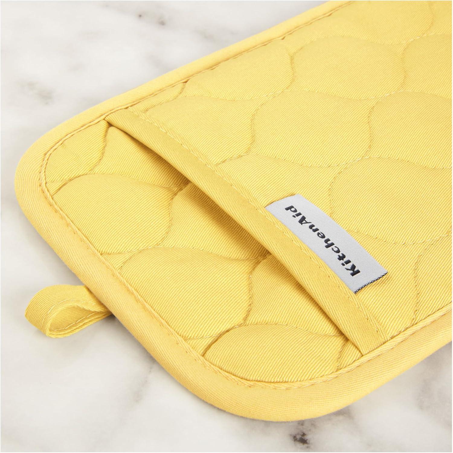 imageKITCHENAID Quilted Cotton Terry Cloth Oven Mitt Pot Holder Kitchen Towel 4Pack Set Heat Resistant Silicone Grip Gift Set Passion Red 16x26 7x13 amp 7x10Butter Yellow