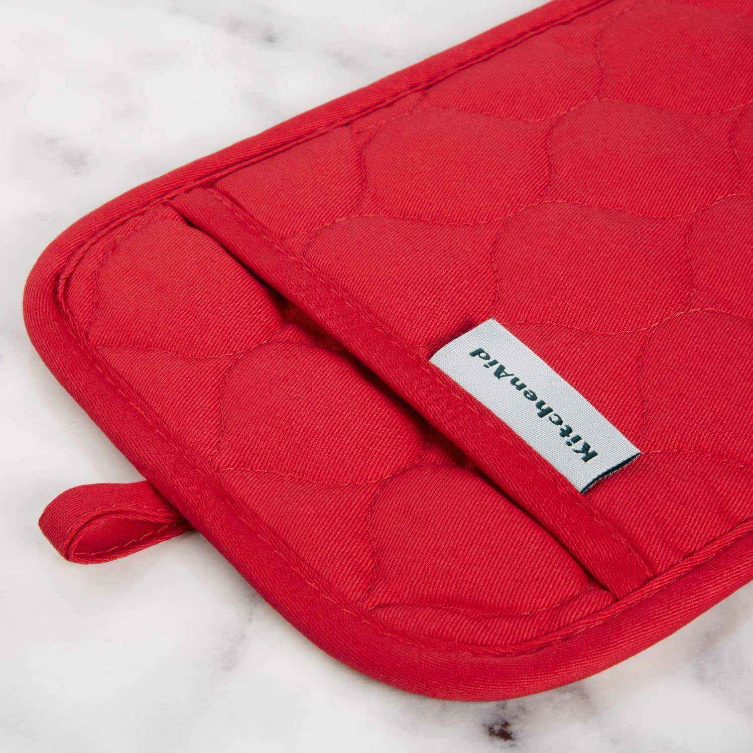 imageKITCHENAID Quilted Cotton Terry Cloth Oven Mitt Pot Holder Kitchen Towel 4Pack Set Heat Resistant Silicone Grip Gift Set Passion Red 16x26 7x13 amp 7x10Passion Red