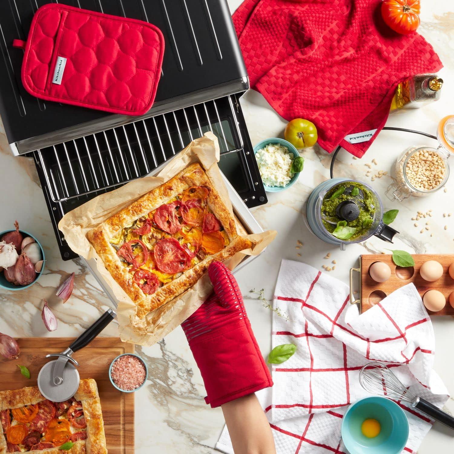 imageKITCHENAID Quilted Cotton Terry Cloth Oven Mitt Pot Holder Kitchen Towel 4Pack Set Heat Resistant Silicone Grip Gift Set Passion Red 16x26 7x13 amp 7x10Passion Red