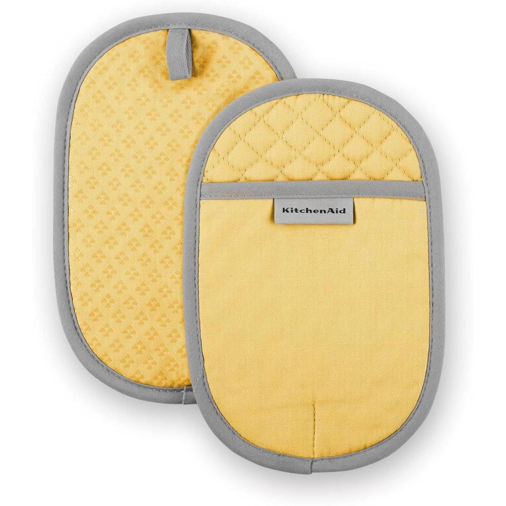 imageKitchenAid Asteroid Pot Holder 2Pack Set Charcoal Grey 65x10Buttercup Yellow