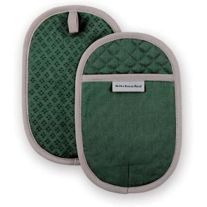 KitchenAid Asteroid Pot Holder 2-Pack Set, Charcoal Grey, 6.5″x10″(Dark Green)