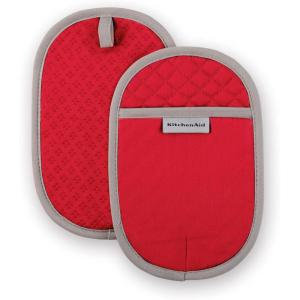 KitchenAid Asteroid Pot Holder 2-Pack Set, Charcoal Grey, 6.5″x10″(Fire Red)