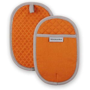 KitchenAid Asteroid Pot Holder 2-Pack Set, Charcoal Grey, 6.5″x10″(Honey Orange)