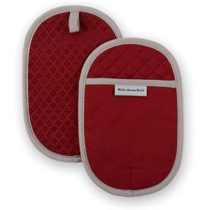 KitchenAid Asteroid Pot Holder 2-Pack Set, Charcoal Grey, 6.5″x10″(Smoked Paprika Red)