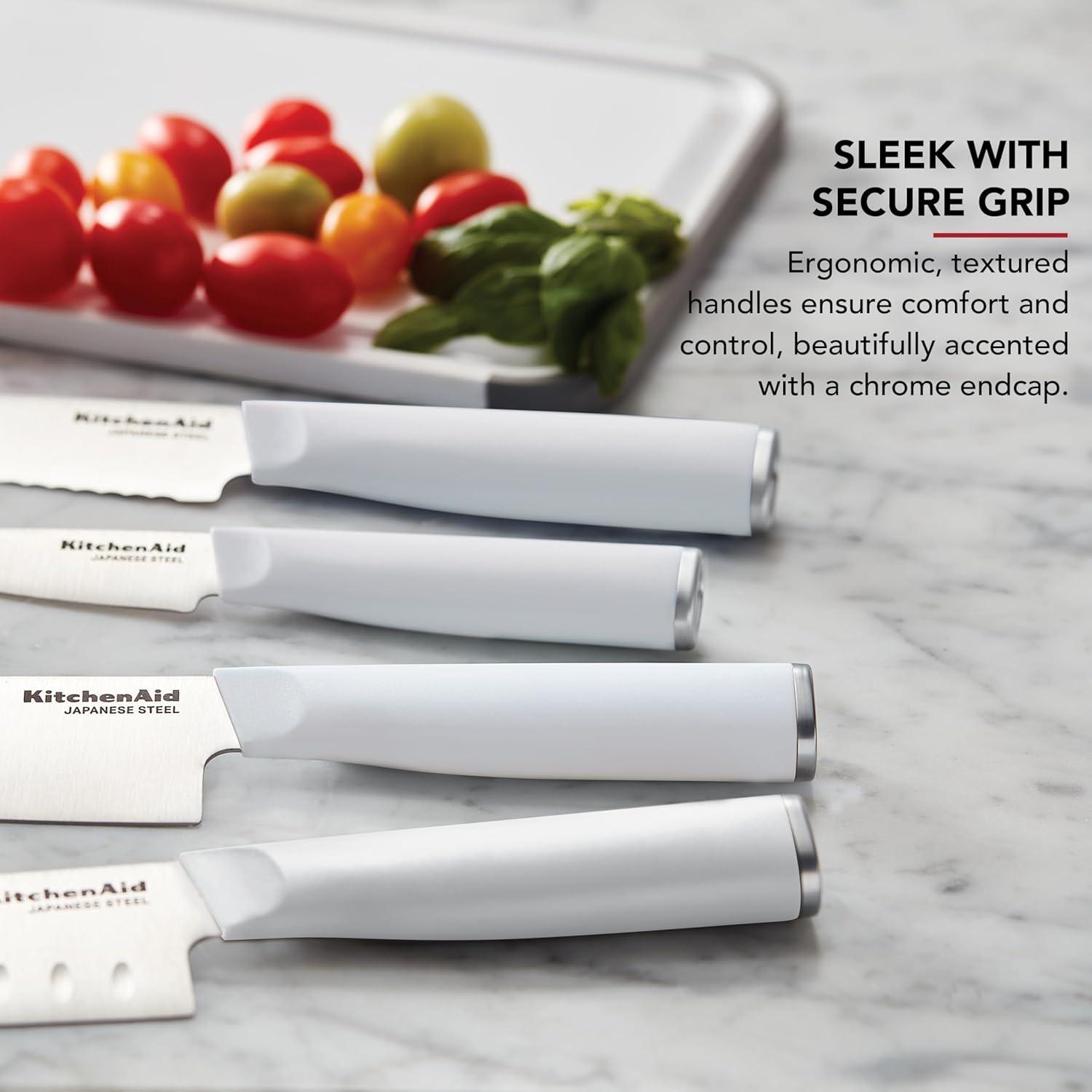 imageKitchenAid Chef Set with CustomFit Covers Sharp Kitchen Knife HighCarbon Japanese Stainless Steel Blade 4 Piece Multicolor