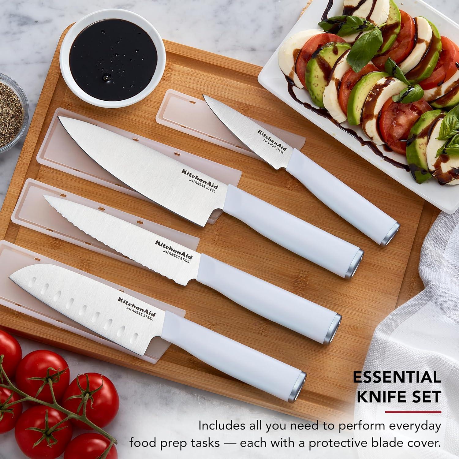 imageKitchenAid Chef Set with CustomFit Covers Sharp Kitchen Knife HighCarbon Japanese Stainless Steel Blade 4 Piece Multicolor
