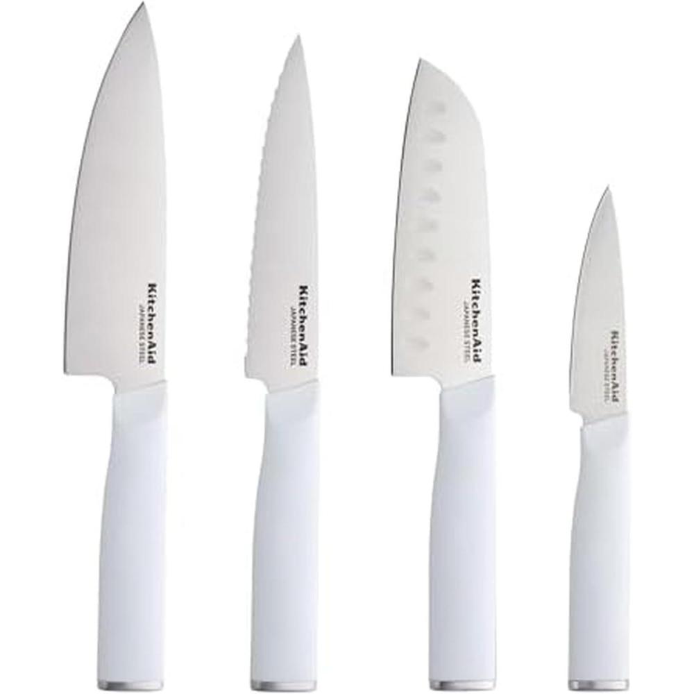 imageKitchenAid Chef Set with CustomFit Covers Sharp Kitchen Knife HighCarbon Japanese Stainless Steel Blade 4 Piece Multicolor
