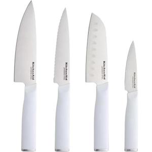 KitchenAid Chef Set with Custom-Fit Covers, Sharp Kitchen Knife, High-Carbon Japanese Stainless Steel Blade, 4 Piece, Multicolor