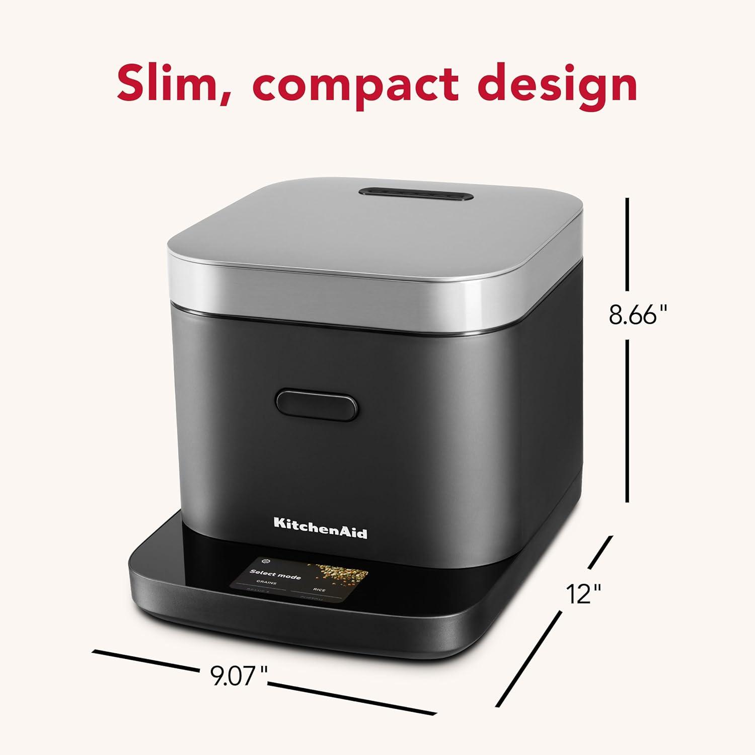 imageKitchenAid Compact 8 Cup Grain and Rice Cooker with Automatic Sensing and Integrated Scale KGC2154 Porcelain WhiteBlack Matte