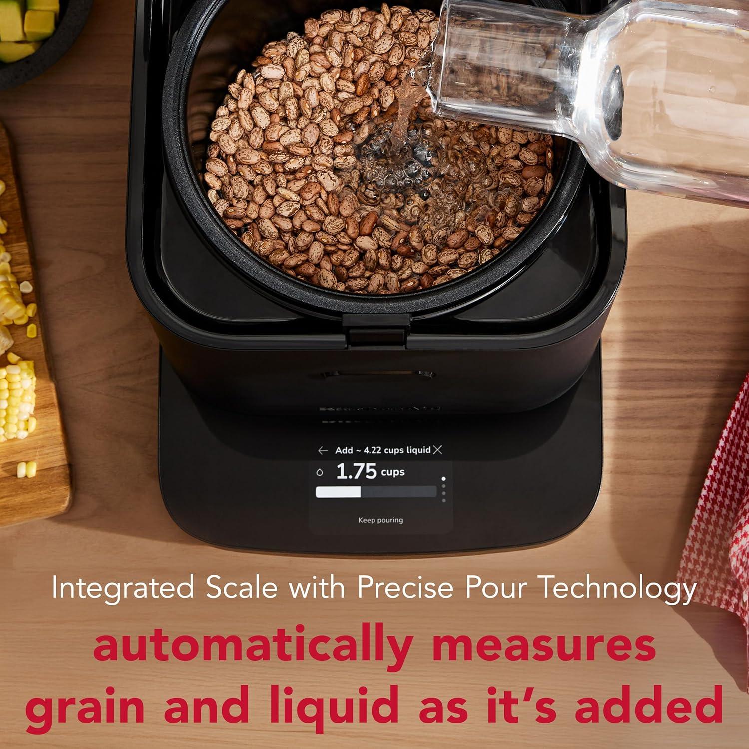 imageKitchenAid Compact 8 Cup Grain and Rice Cooker with Automatic Sensing and Integrated Scale KGC2154 Porcelain WhiteBlack Matte