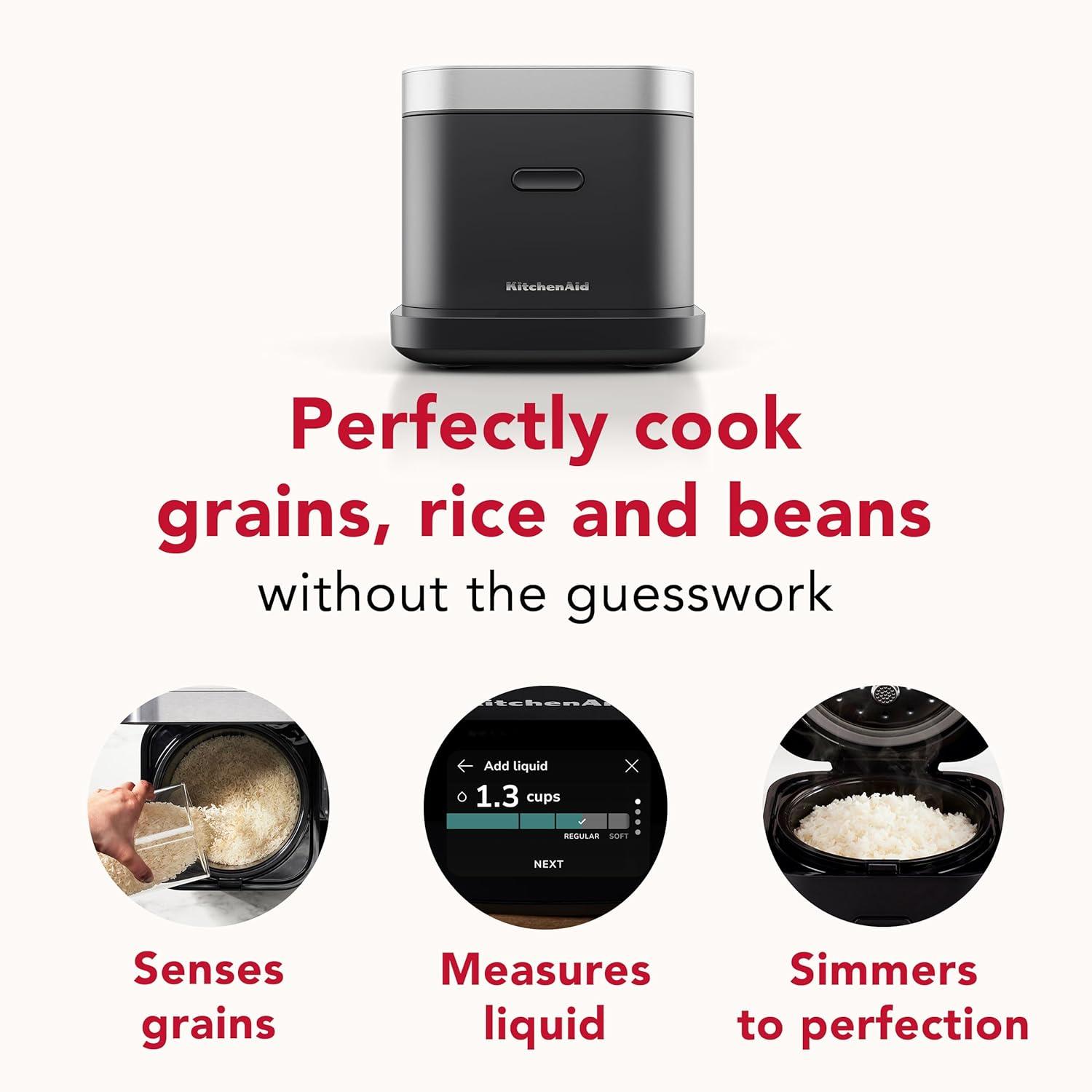 imageKitchenAid Compact 8 Cup Grain and Rice Cooker with Automatic Sensing and Integrated Scale KGC2154 Porcelain WhiteBlack Matte