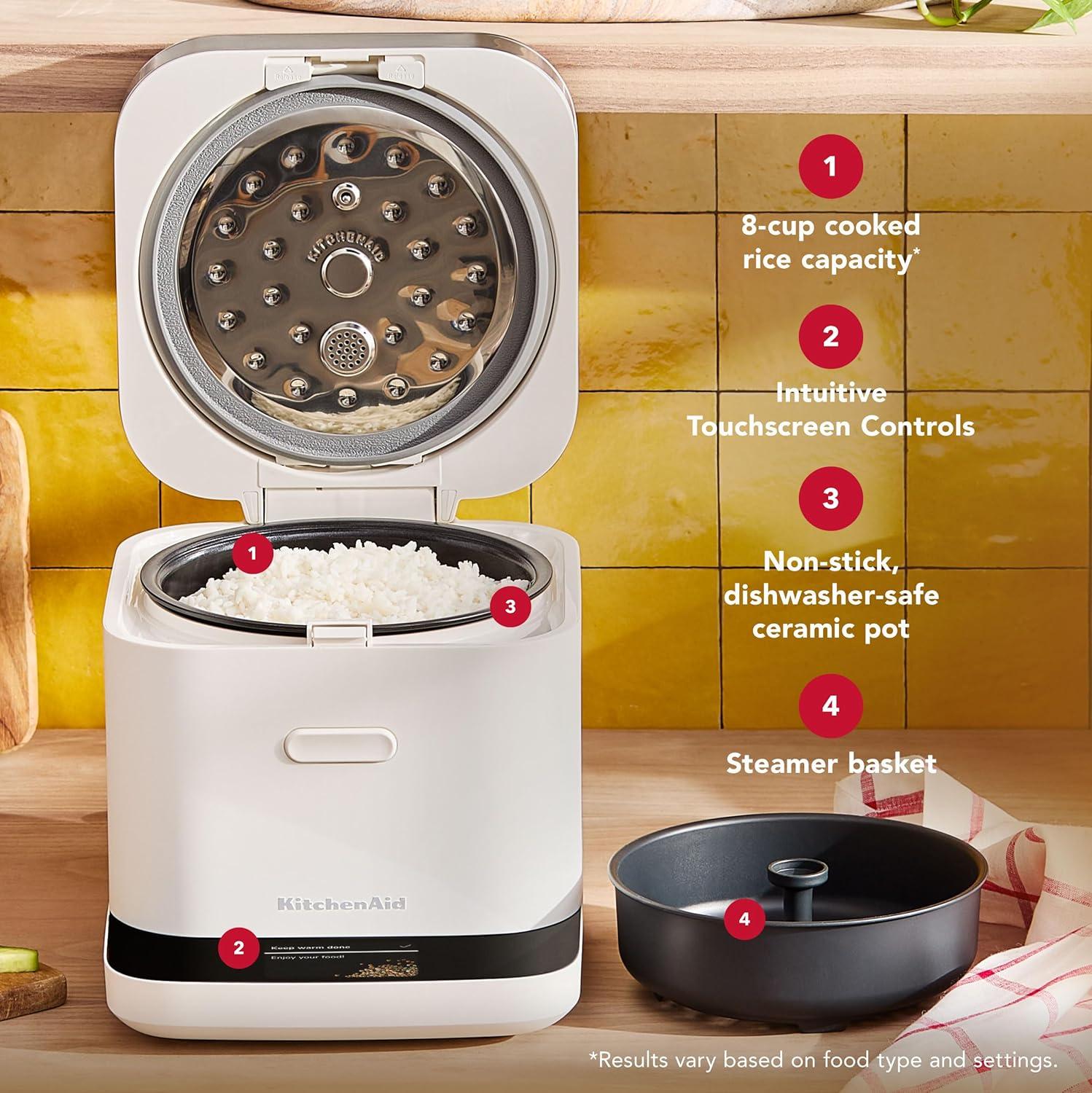 imageKitchenAid Compact 8 Cup Grain and Rice Cooker with Automatic Sensing and Integrated Scale KGC2154 Porcelain WhitePorcelain White