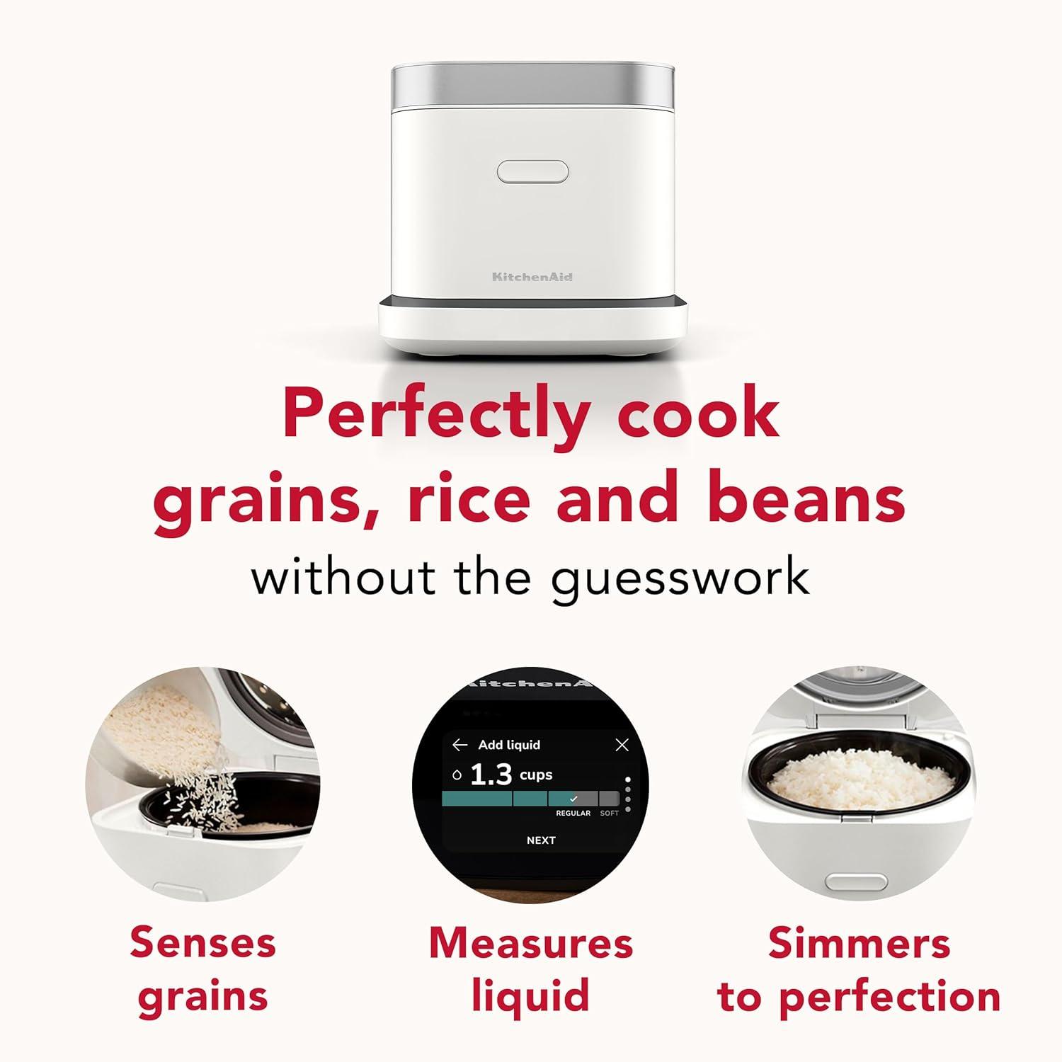 imageKitchenAid Compact 8 Cup Grain and Rice Cooker with Automatic Sensing and Integrated Scale KGC2154 Porcelain WhitePorcelain White