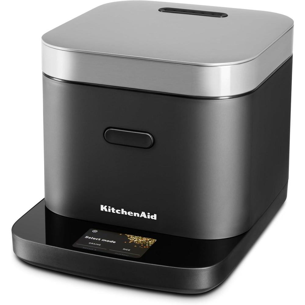 imageKitchenAid Compact 8 Cup Grain and Rice Cooker with Automatic Sensing and Integrated Scale KGC2154 Porcelain WhiteBlack Matte